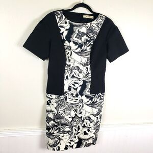 Women's ETRO black white Paisley Sheath Form Fitted Midi Dress Size UK46/US10